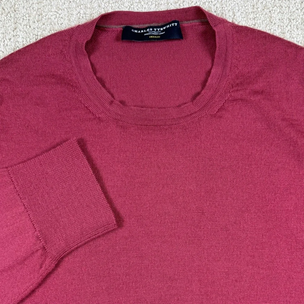 Charles Tyrwhitt Mens Medium Burgundy Extra Fine Merino Wool Crew Neck Sweater